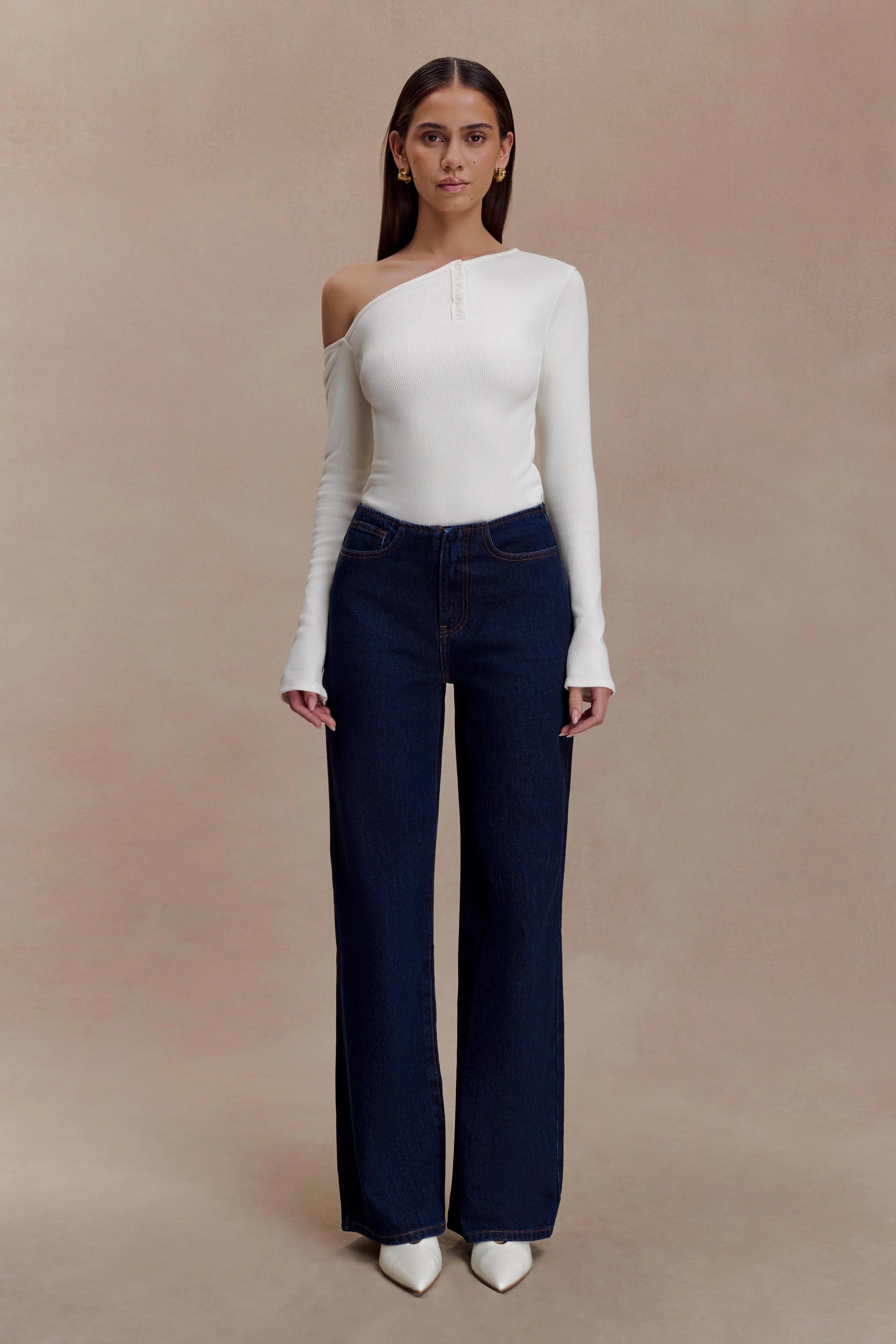 Maelle Off Shoulder Long Sleeve Top Ivory