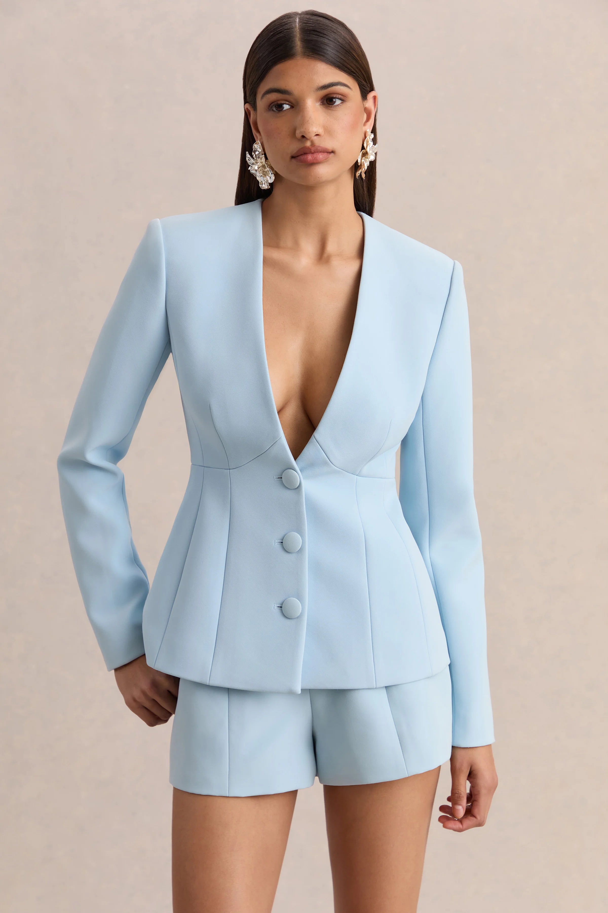 Hala Light Blue Tailored Shorts