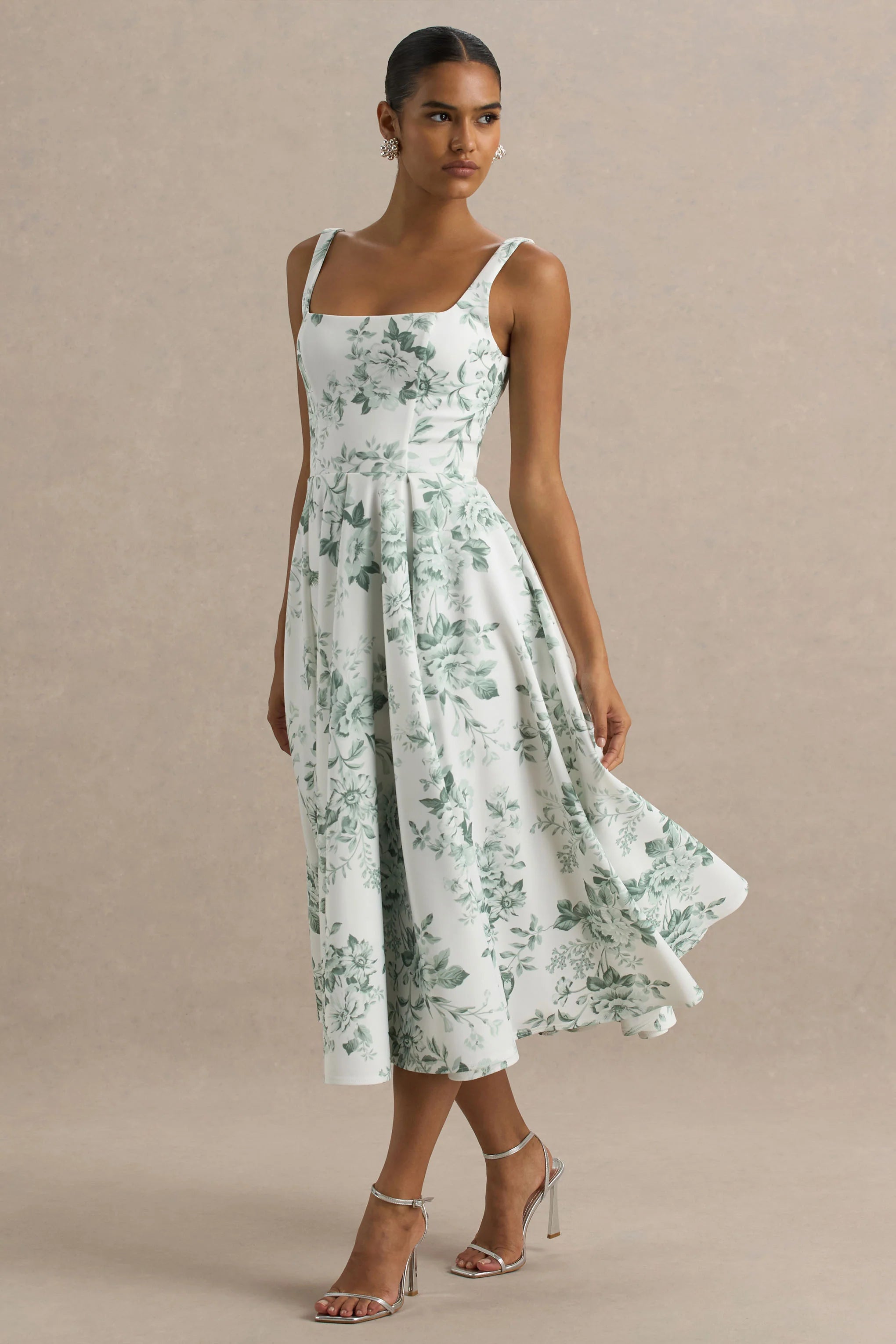 Lissa Green Porcelain Print Square Neck Midi Dress