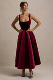 Francisca Berry Velvet Strappy Volume Hem Midi Dress
