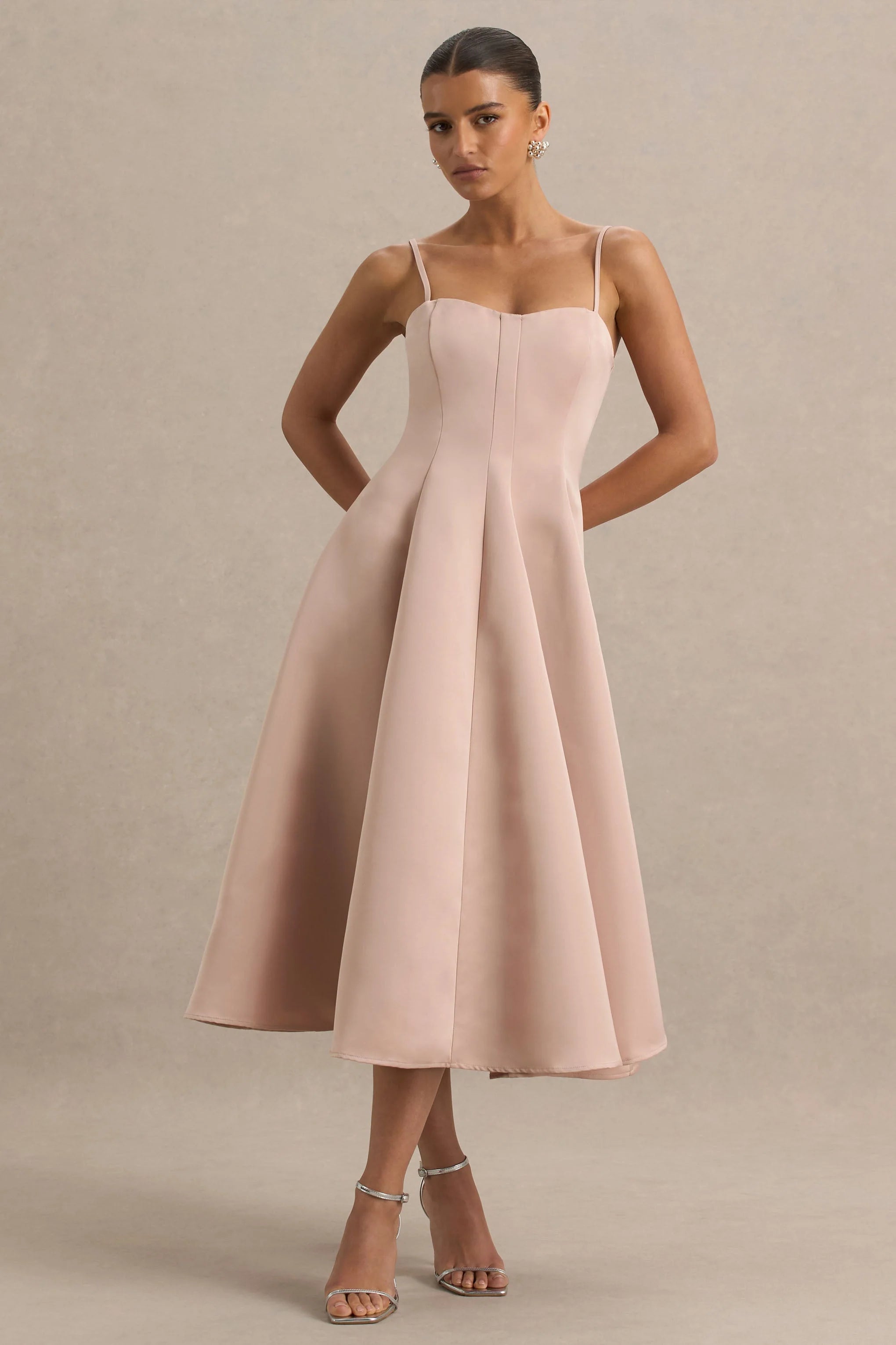 Mally Rose Pink Satin Sweetheart A Line Midi Dress