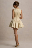 Bramble Ivory Satin Square Neck Puffball Mini Dress