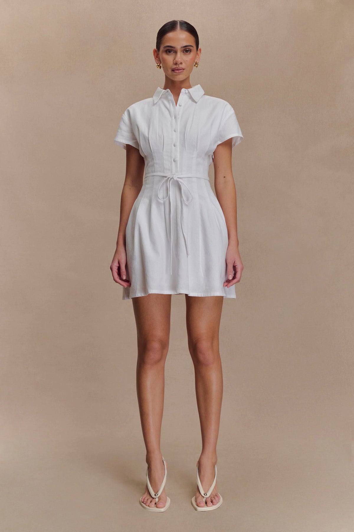 Aysha Buttoned Linen Mini Dress White