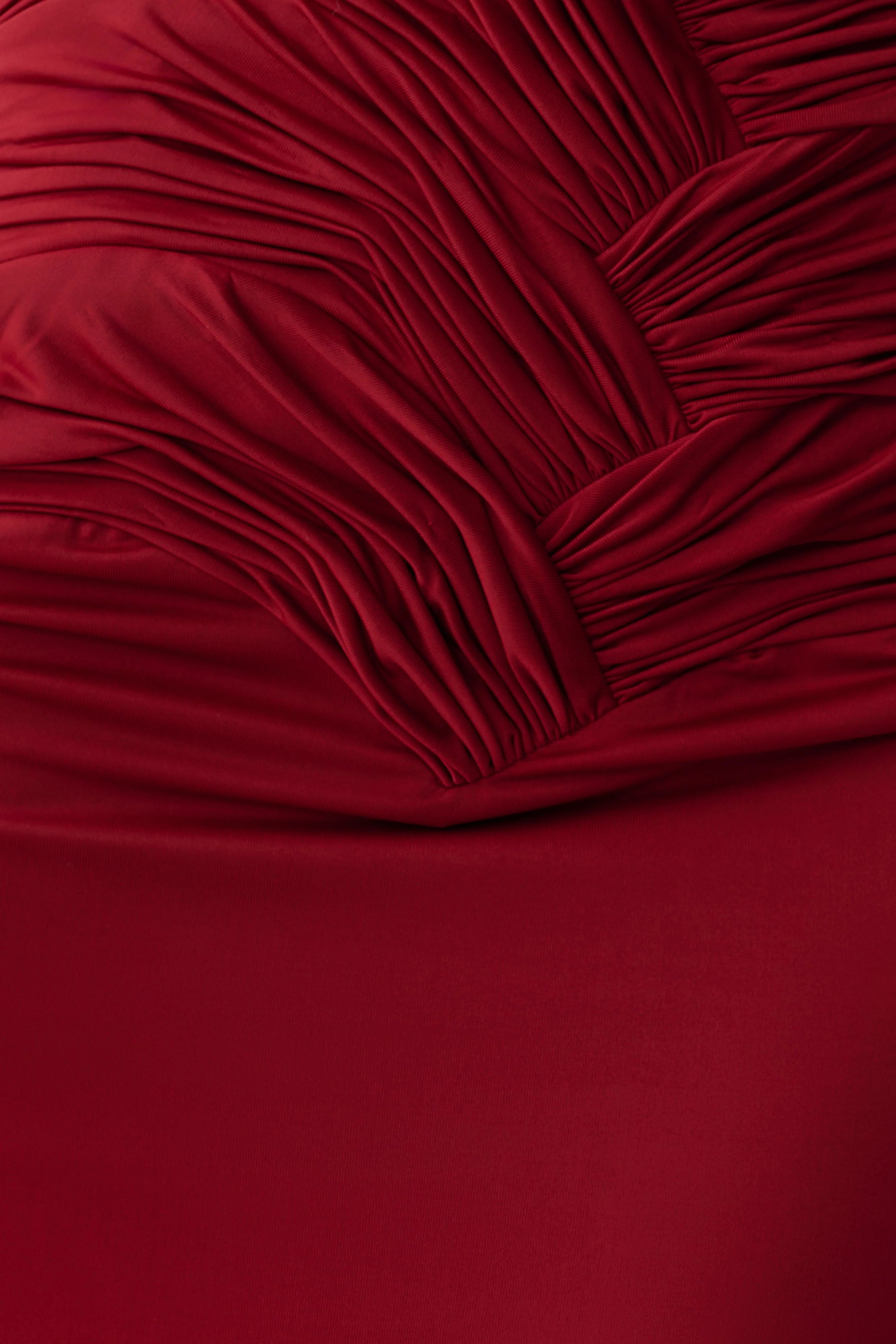 Hoai Gathered Slinky Halter Maxi Dress Deep Red