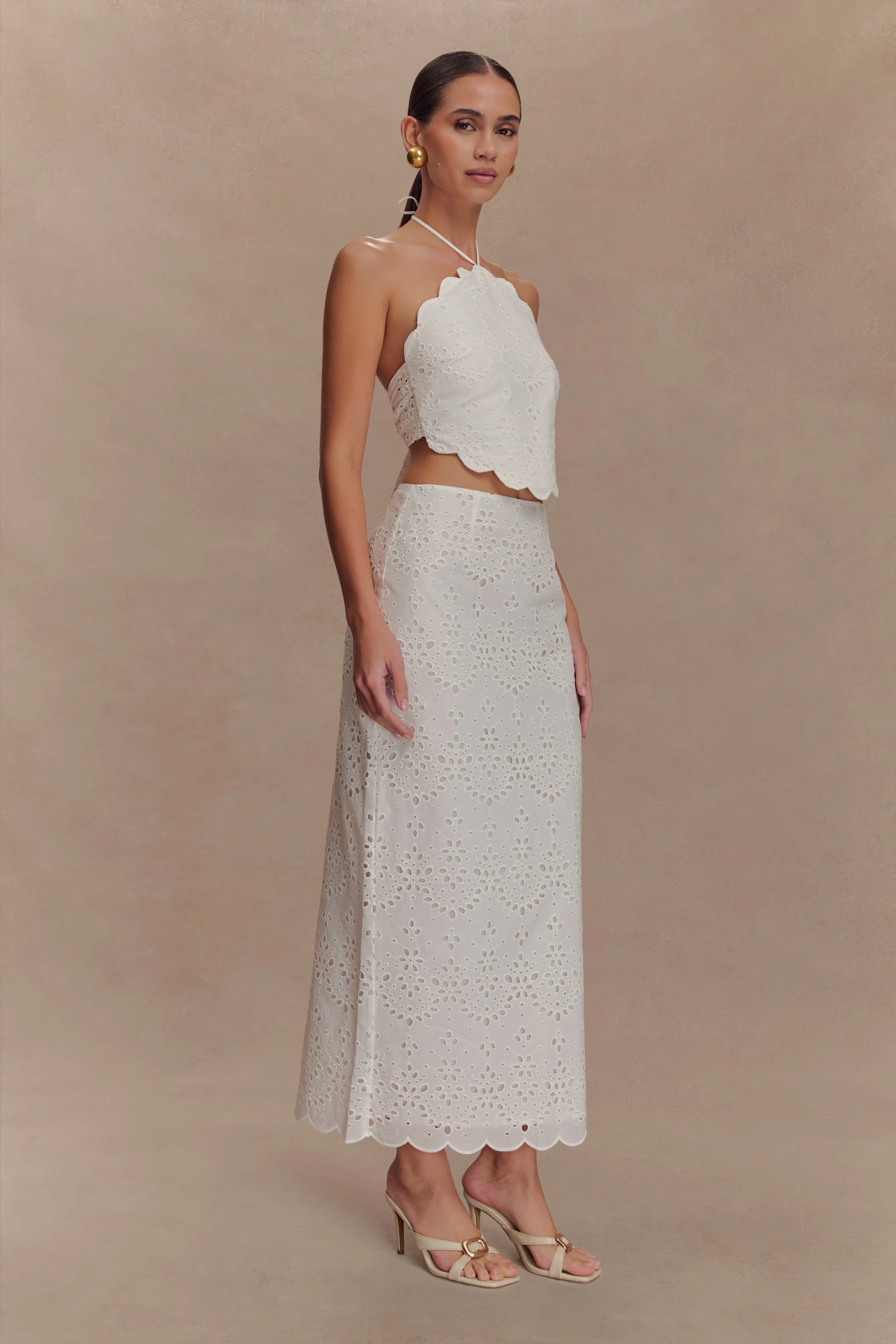 Kensley Broderie Halter Top White