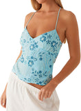Women Sequin Beaded Cami Top V Neck Backless Criss Cross Straps Crop Tops Summer Going Out Clubwear