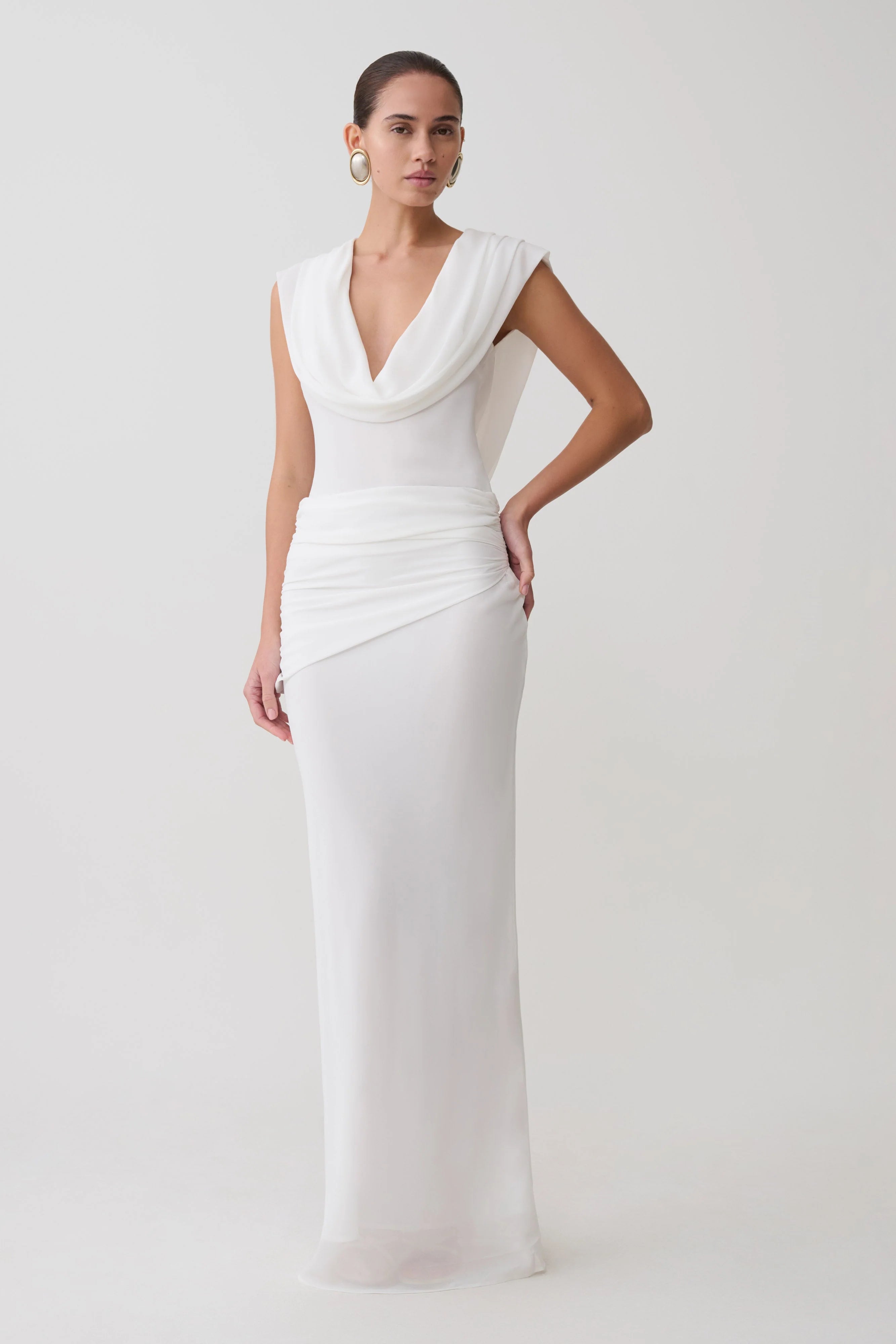 Giulia Chiffon Draped Maxi Dress White