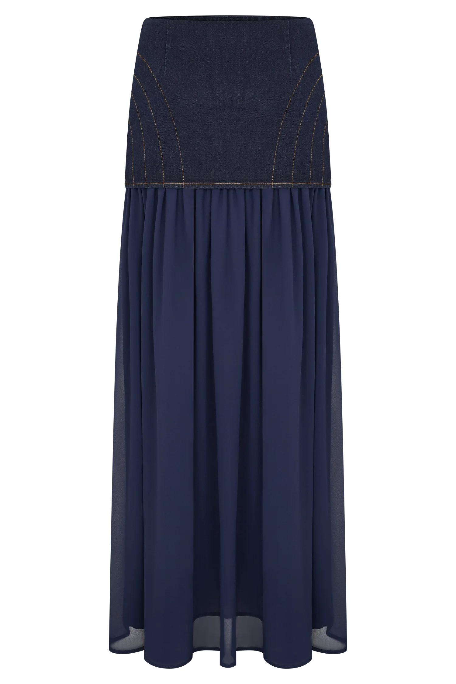 Tully Chiffon Denim Maxi Skirt Indigo Blue
