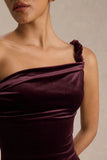 Carella Burgundy Velvet Twisted Asymmetric Midi Dress