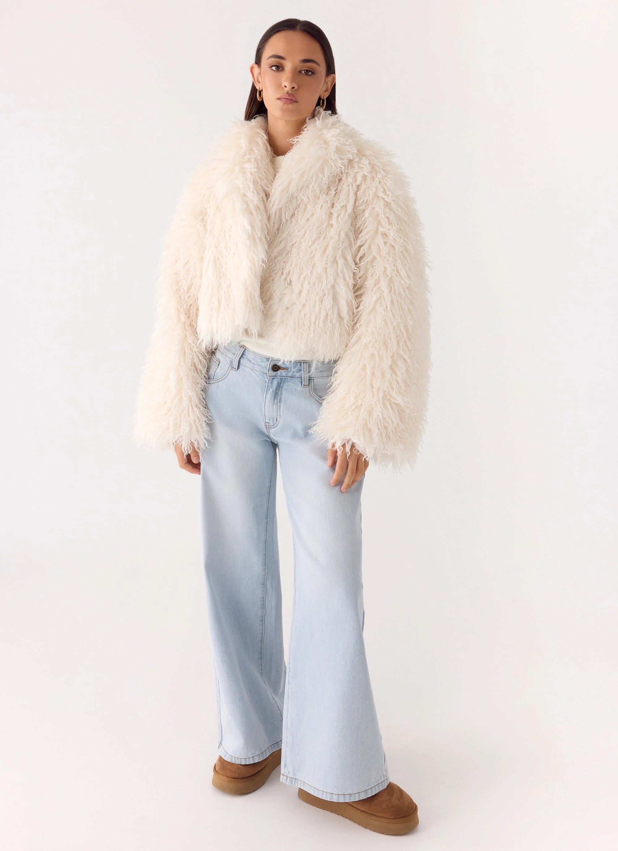 Virginia Cropped Faux Fur Jacket Ivory