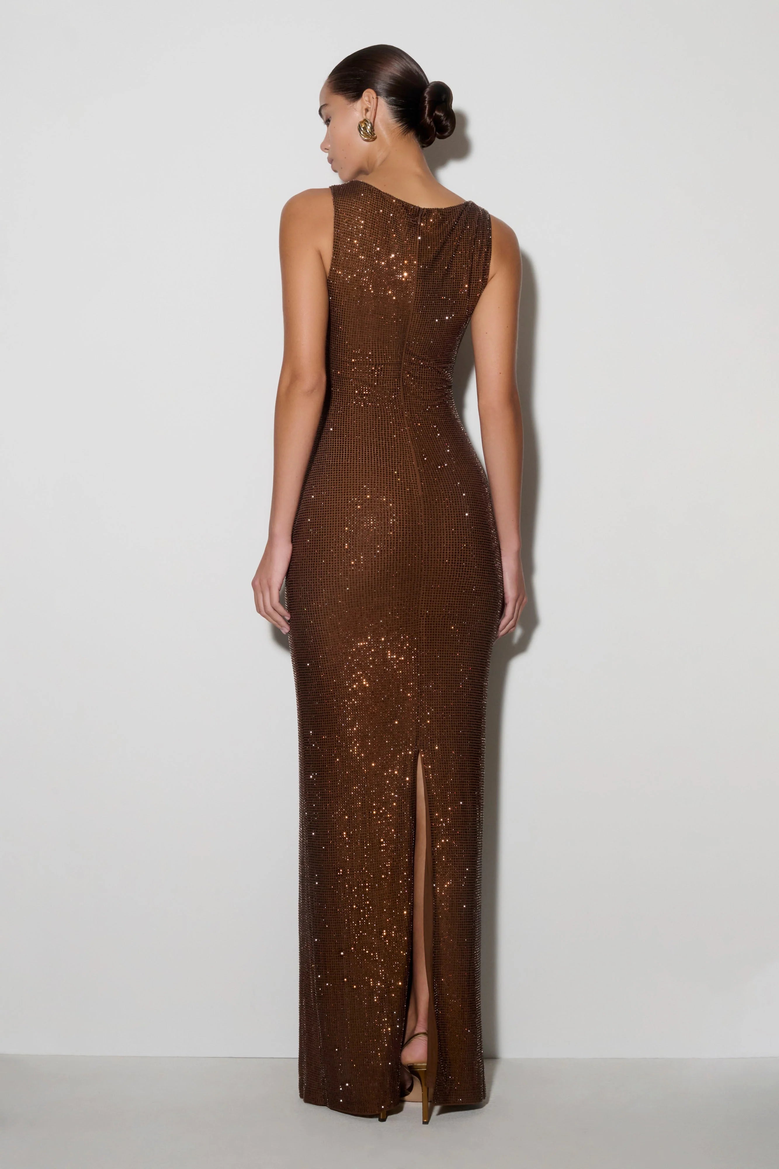 Magnolia Sleeveless Diamante Maxi Dress Chocolate