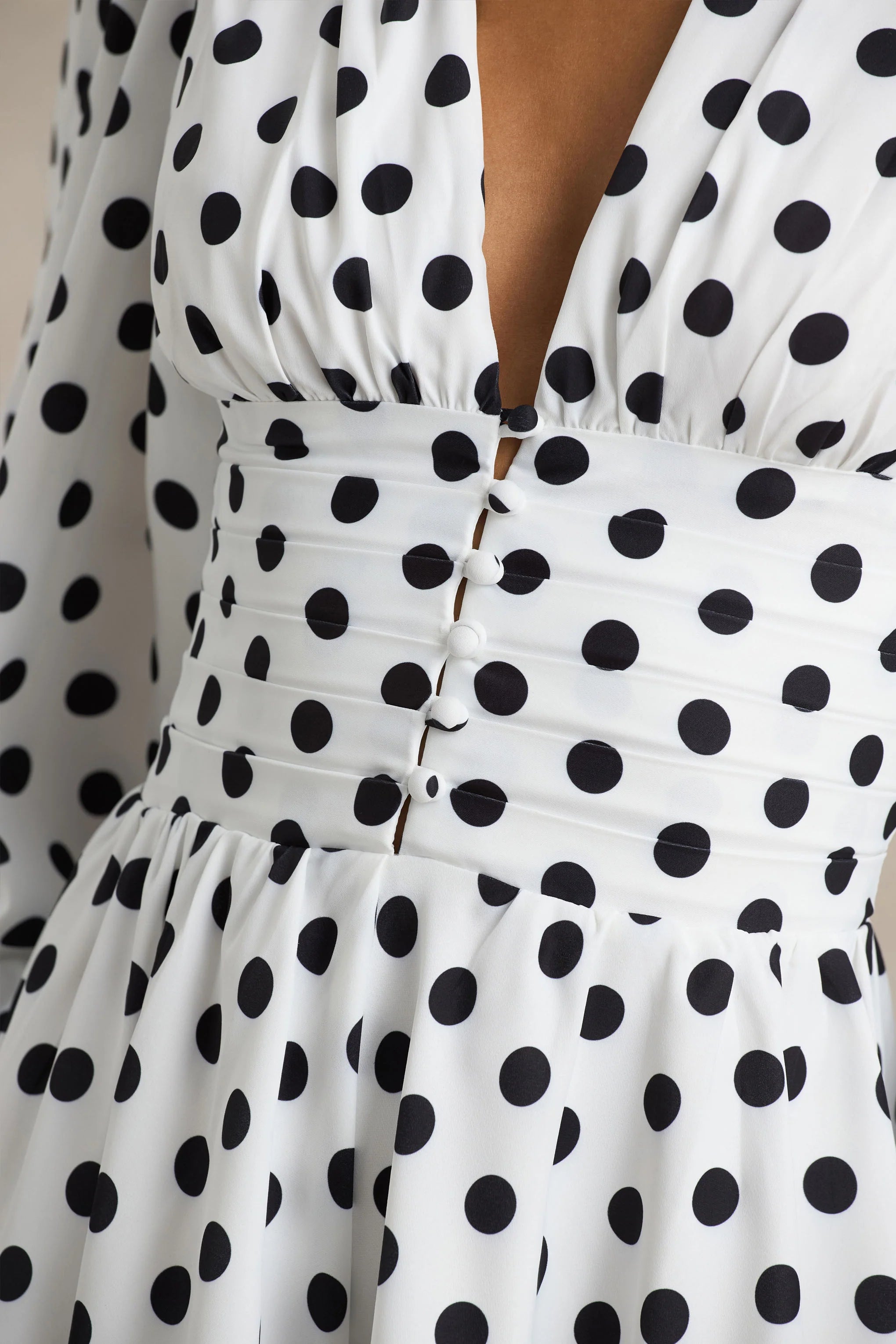 Laurel White Polka Dot V Neck Balloon Sleeve Playsuit