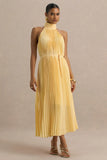 Tulip Lemon Pleated High Neck Midi Dress