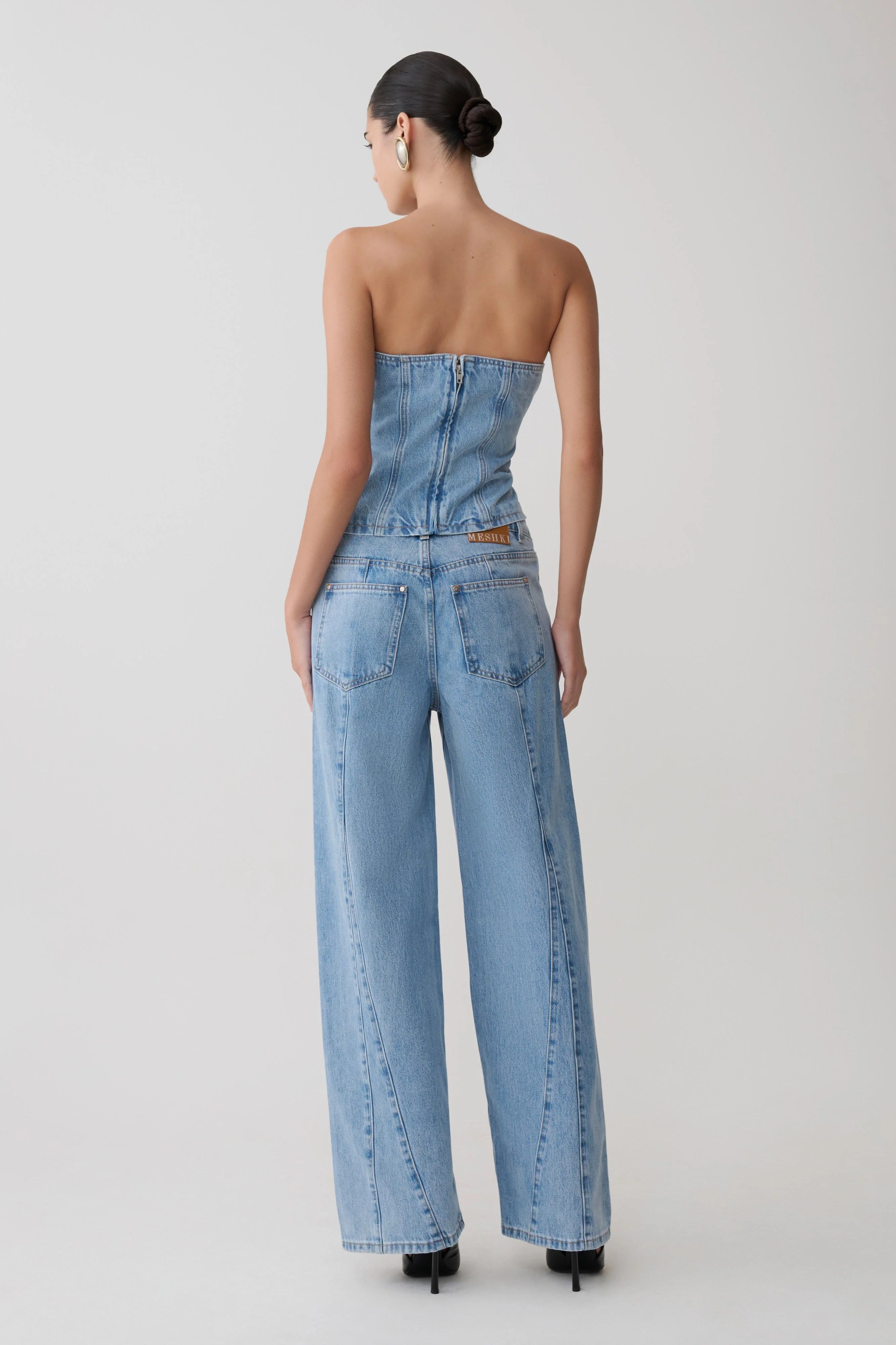 Tommy Strapless Denim Top With Buckle Classic Blue