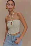Aletta Knit Pearl Halter Top Ivory