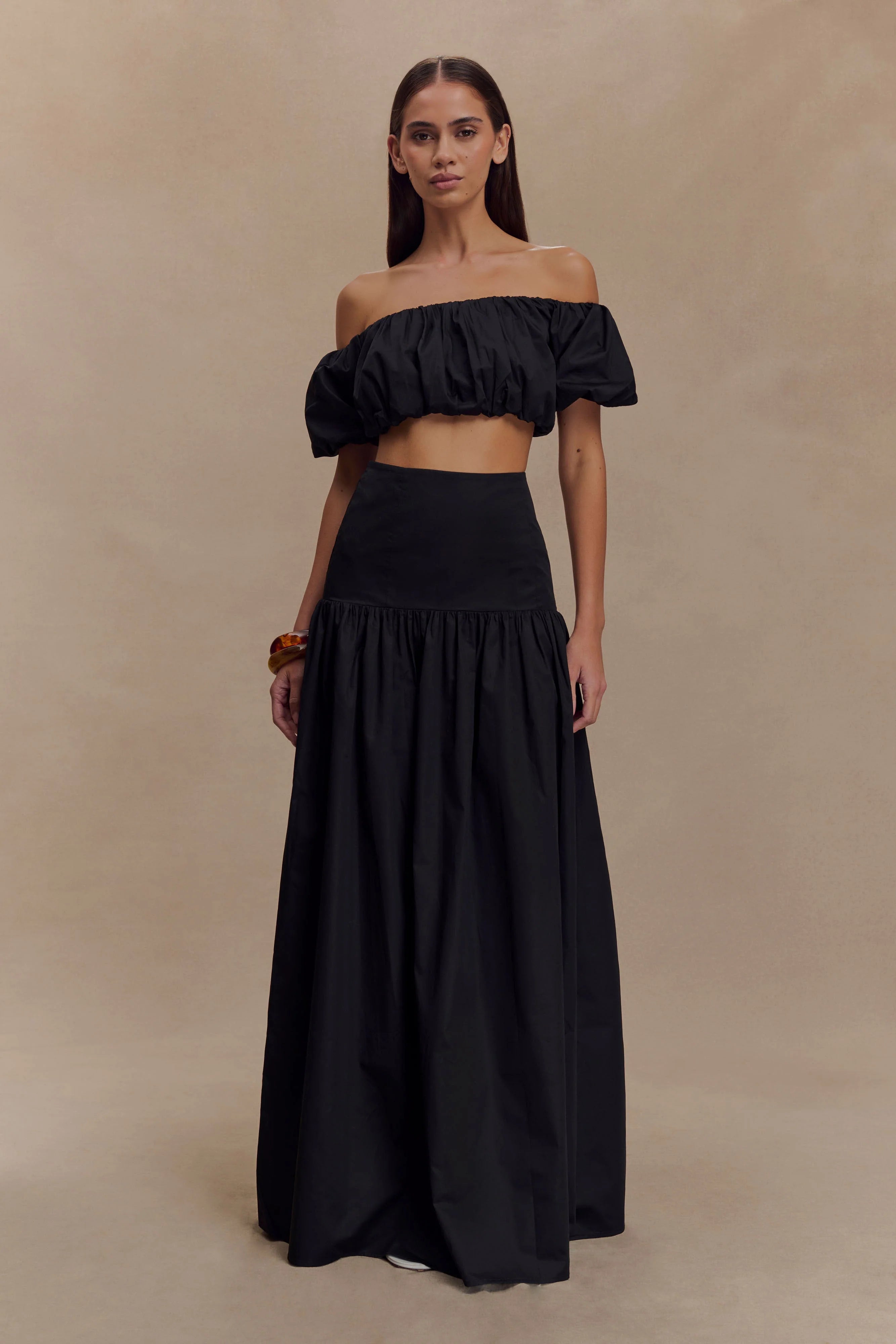 Autumn Off Shoulder Bubble Top Black