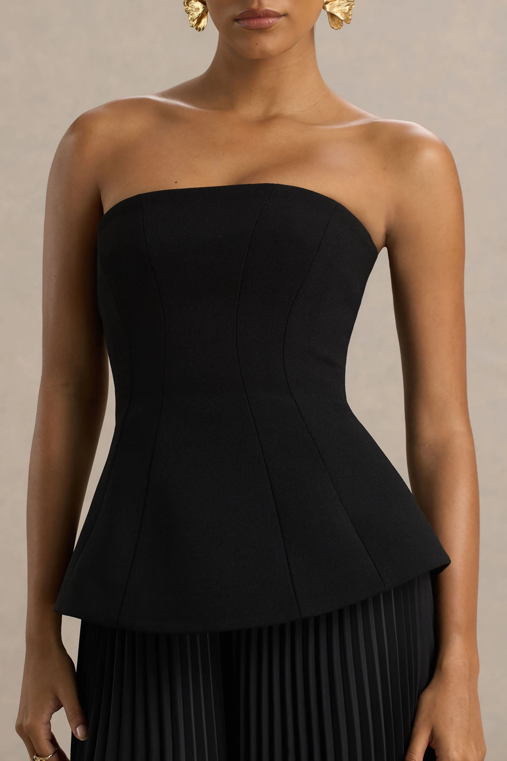 Feeling Good Black Bandeau Jumpsuit With Pleated Trouser