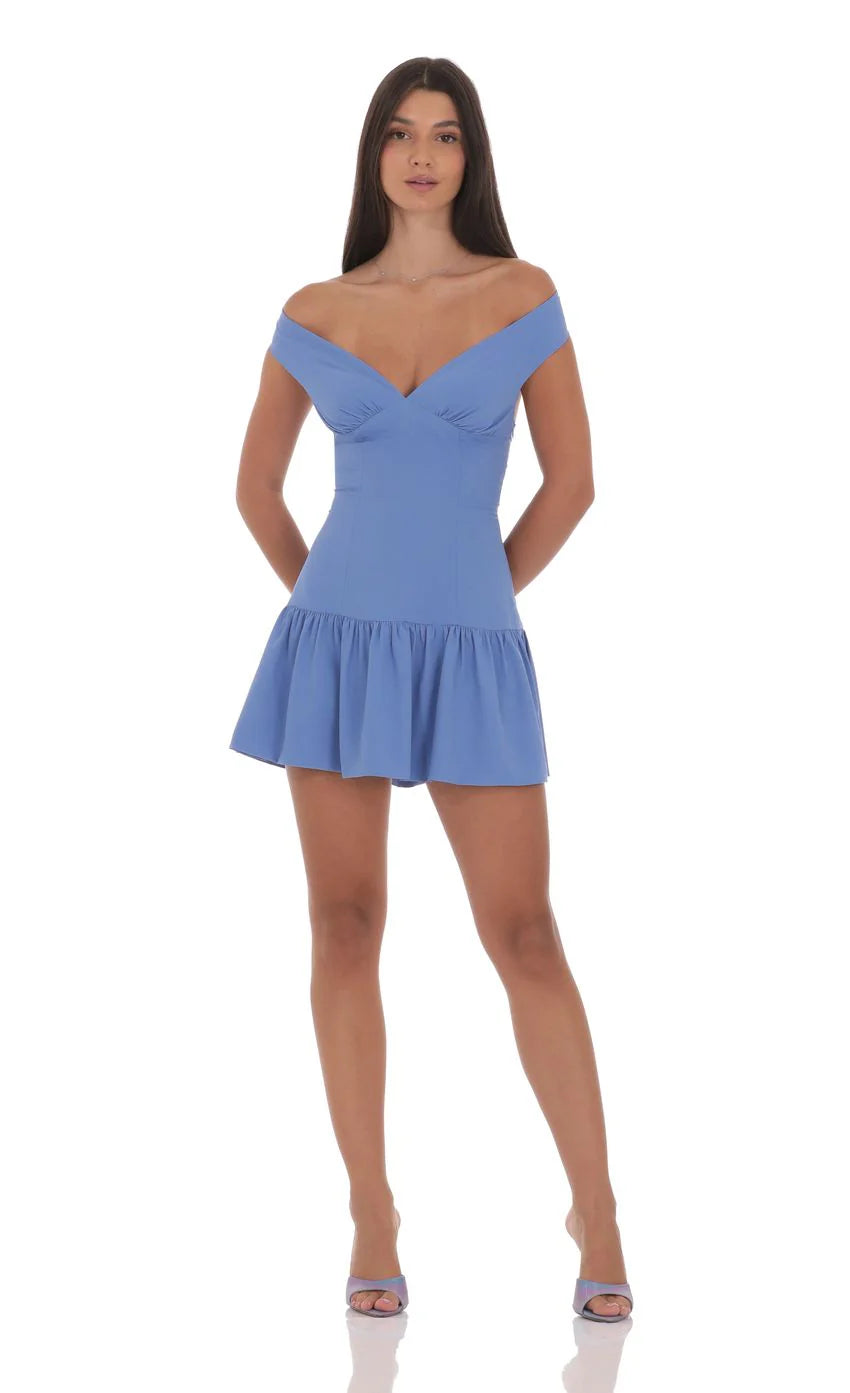 Off Shoulder Drop Waist Dress in Periwinkle