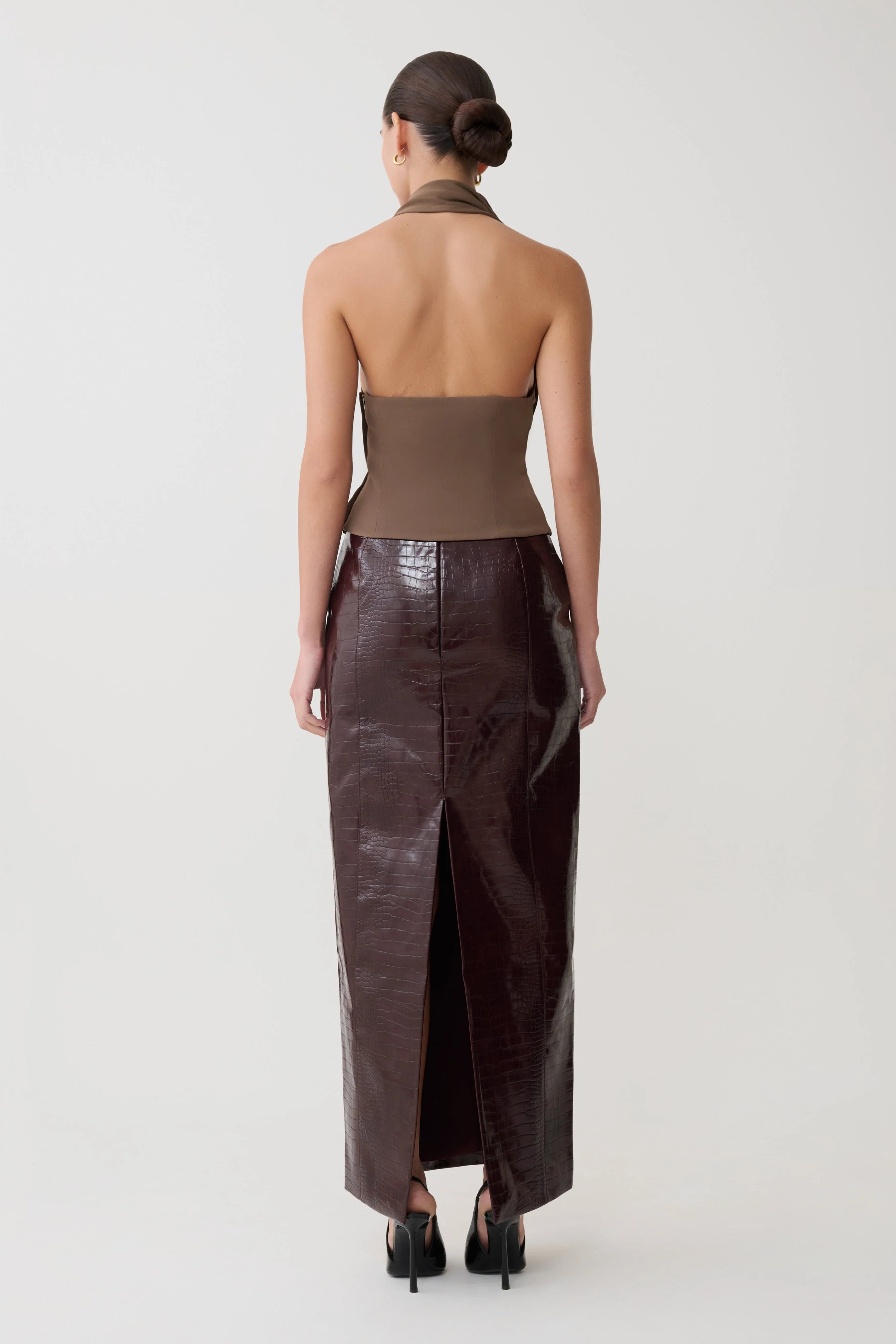 Marina Halter Top With Hardware Cacao Brown