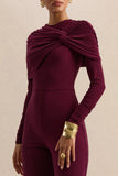 Eloura Burgundy High Neck Jumpsuit With Twist Gathered Detail