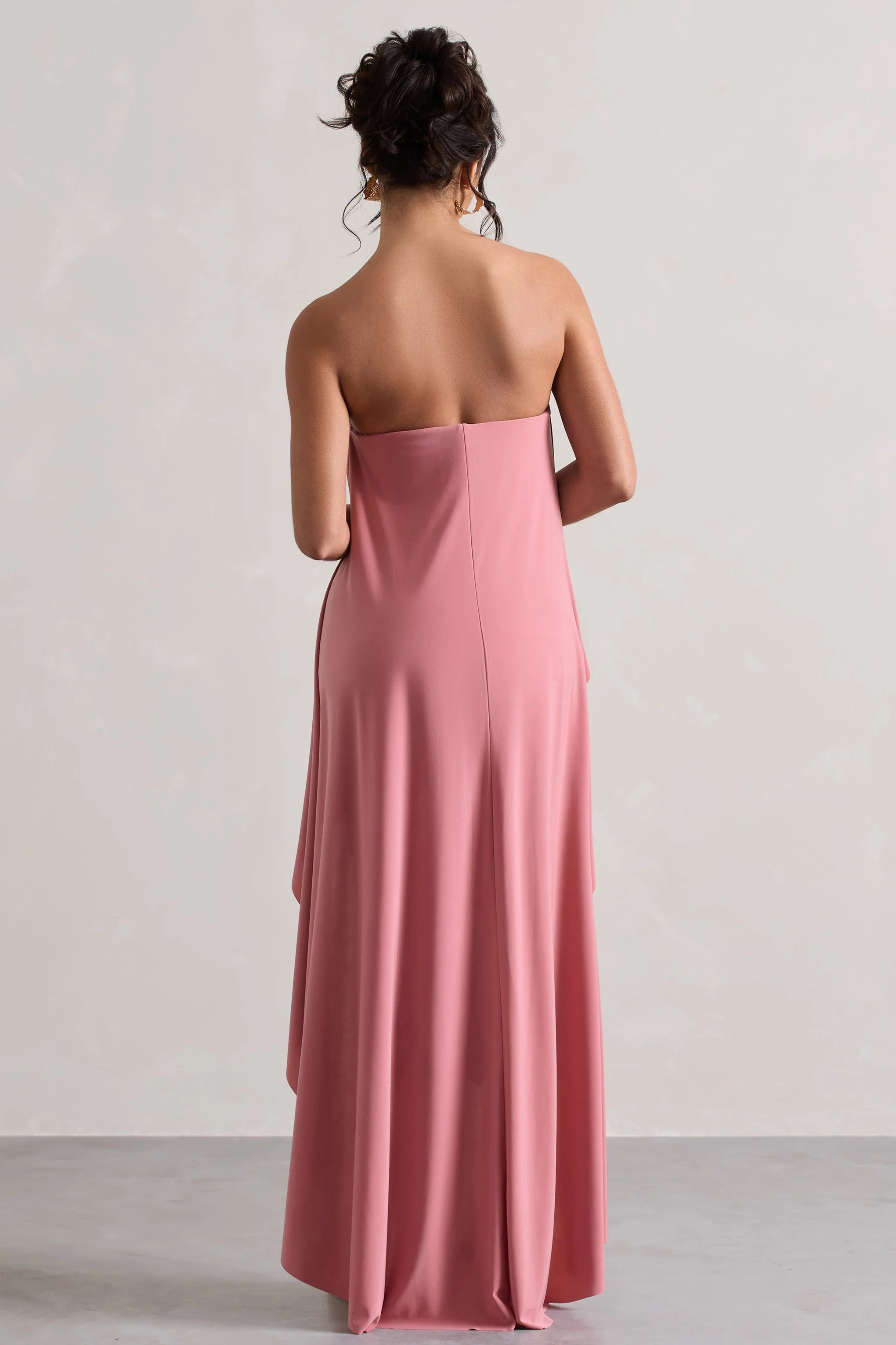 Upon A Time Blush Ruched Bandeau Midi Dress With Cape