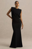 Meave Black Boat Neck Maxi Dress With Draped Detail