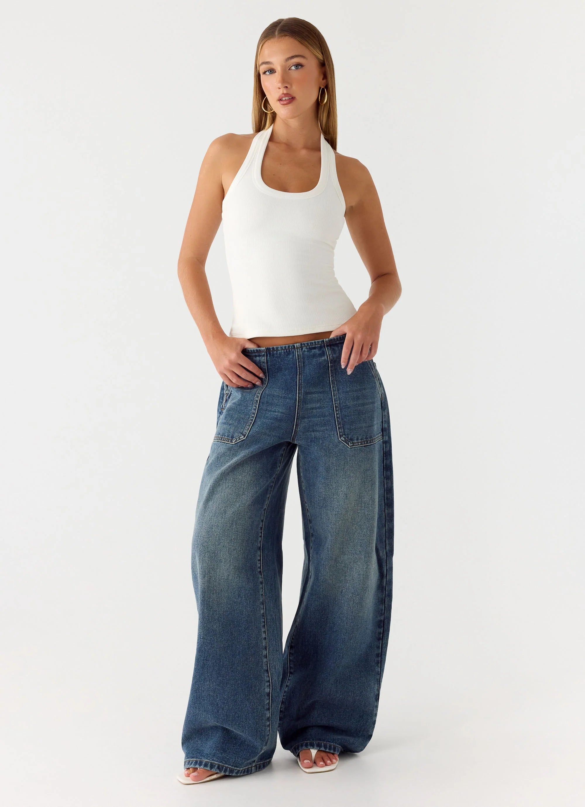 Seethal Low Rise Washed Denim Jeans - Mid Wash Blue