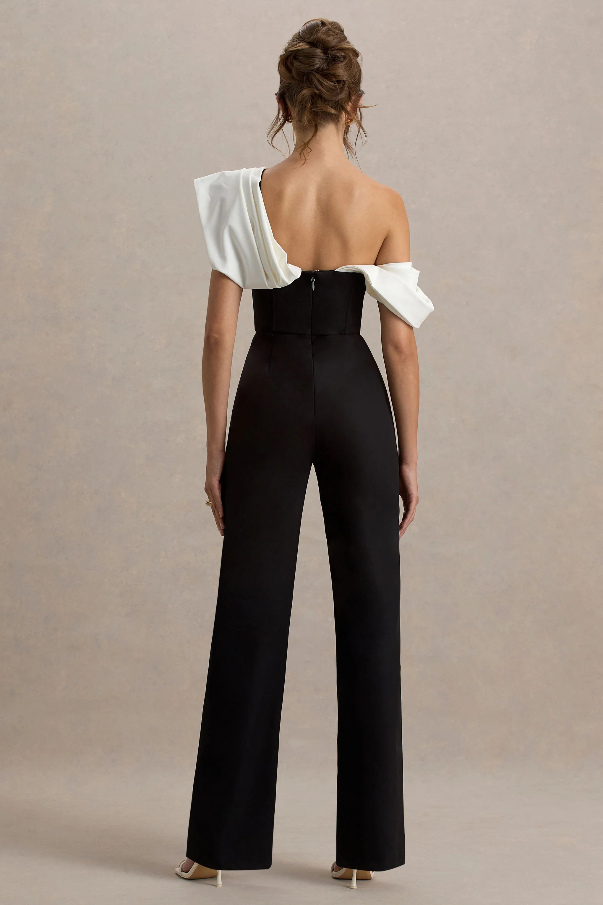 Falling For You Black White Asymmetric Draped Jumpsuit