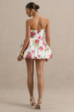 Adira Cream Floral Print Bandeau Puffball Mini Dress With Ruffle Detail