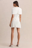 Fenella White High Neck Mini Dress With Cape Sleeves And Ruched Detailing