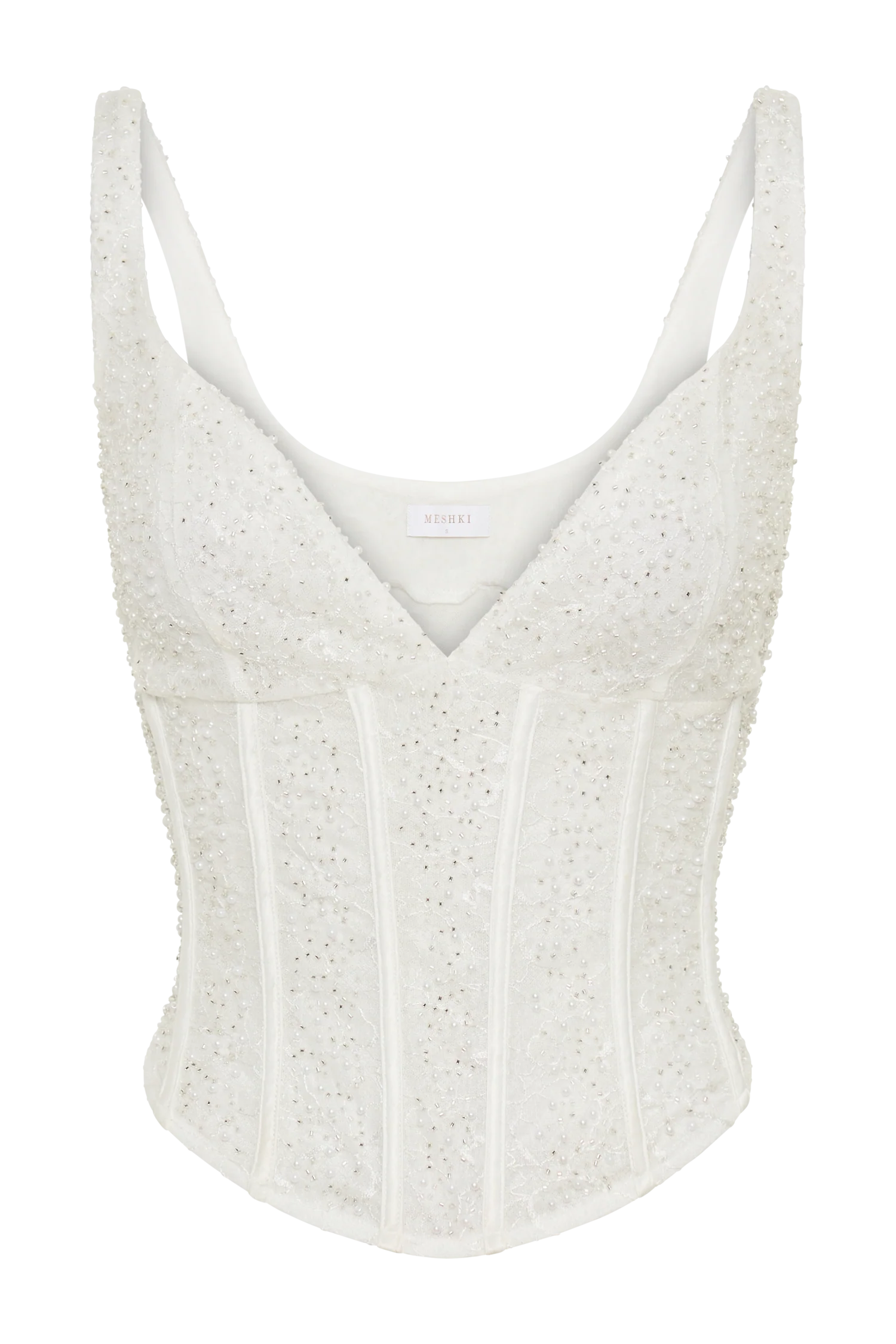 Elsie Pearl Beaded Bustier Top White