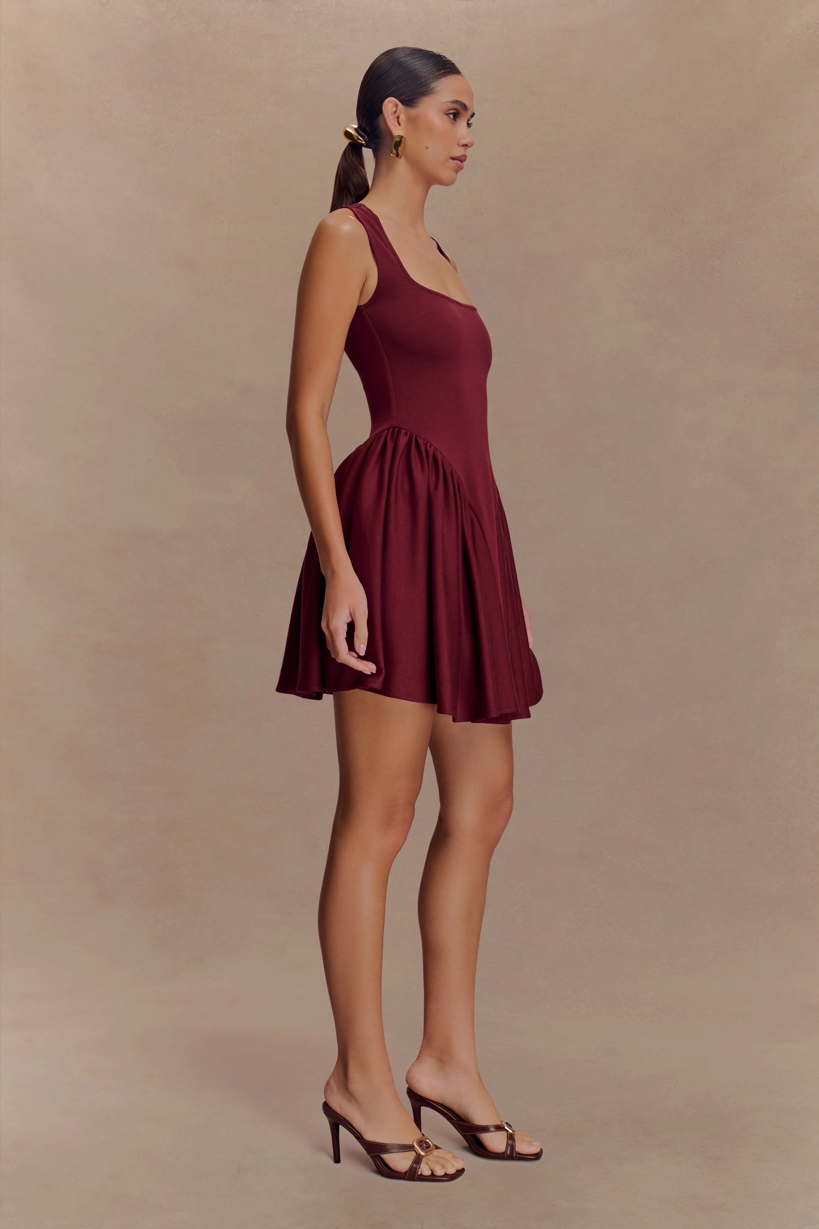 Sharon Scuba Jersey Mini Dress Wine
