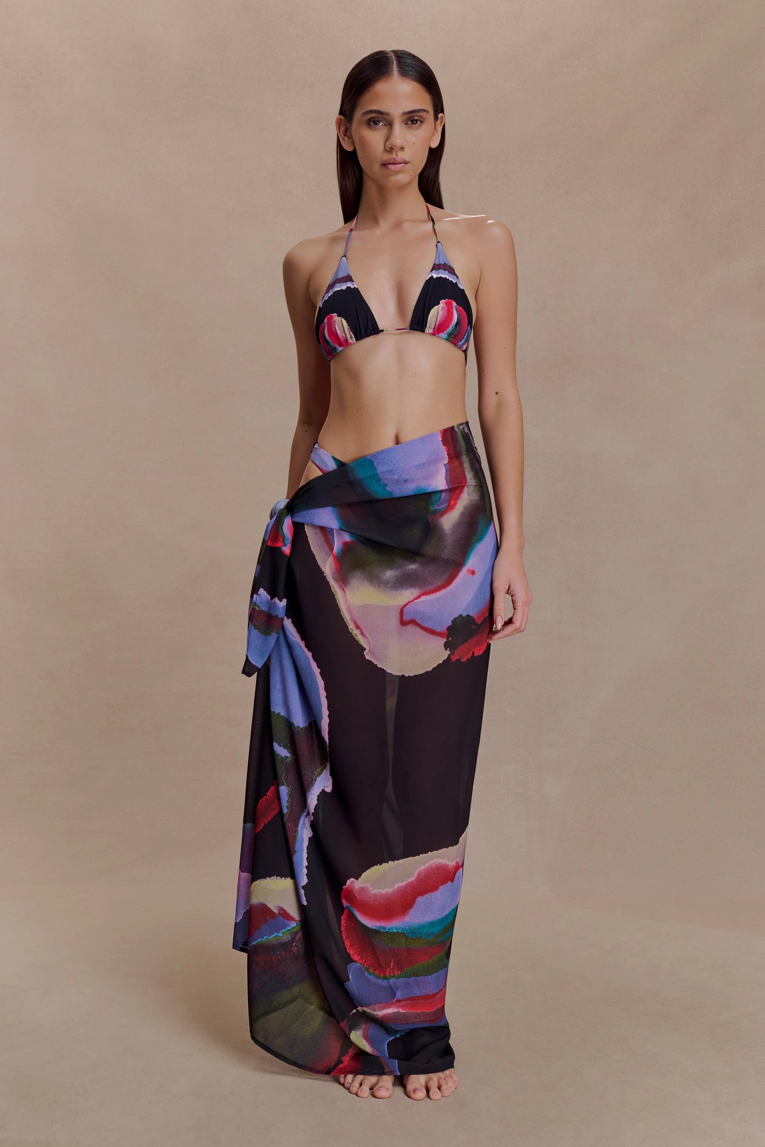 Evie Chiffon Sarong Multi Fluid Reverie Print