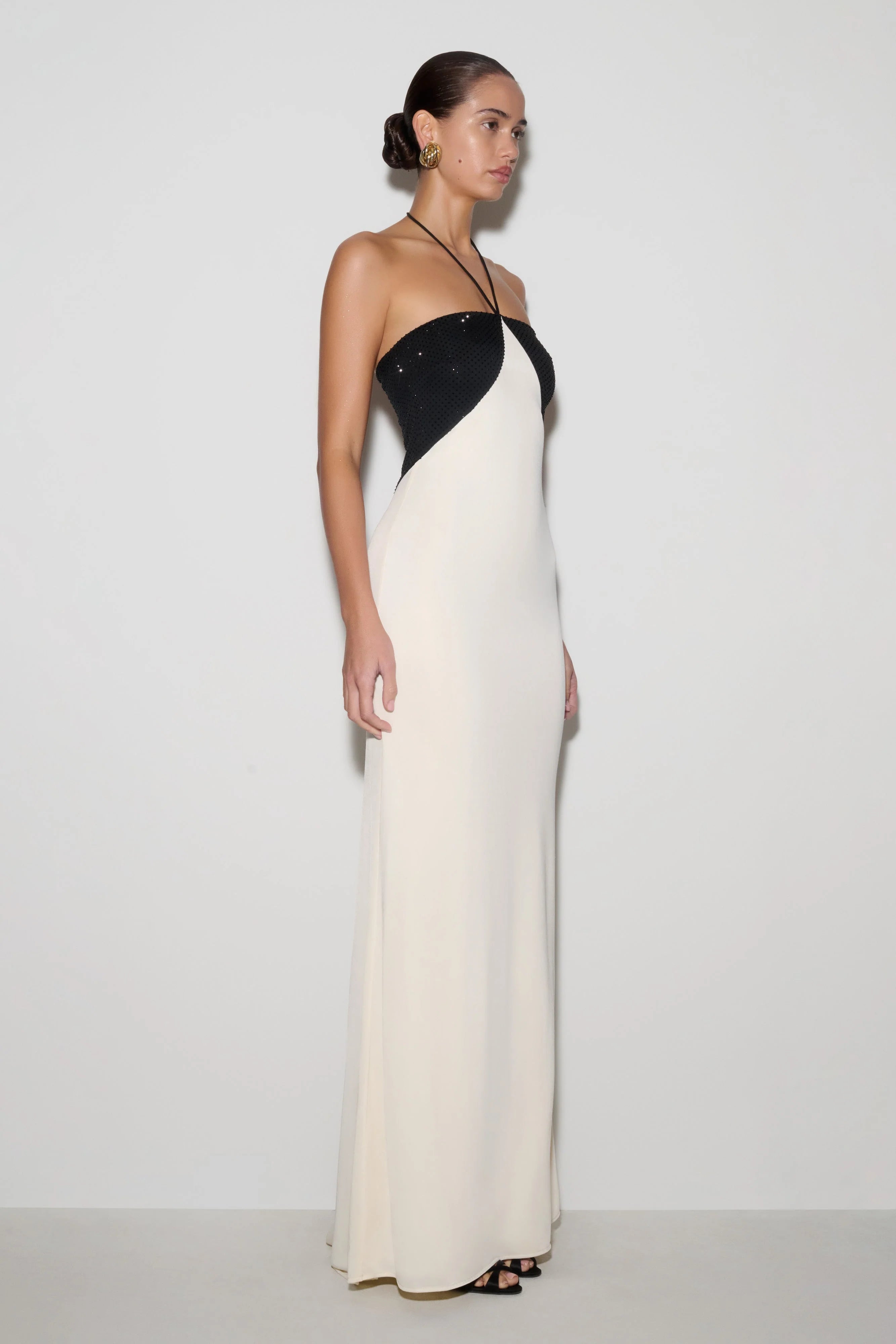 Hien Sequin Halter Maxi Dress Black Ivory