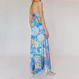Women Boho Floral Maxi Dress Backless Spaghetti Strap A Line Flowy Summer Vacation Long Dress