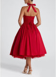 Women Halter Midi Dress Corset Back Layered Tulle Skirt A Line Formal Dresses Wedding Guest Bridal Shower