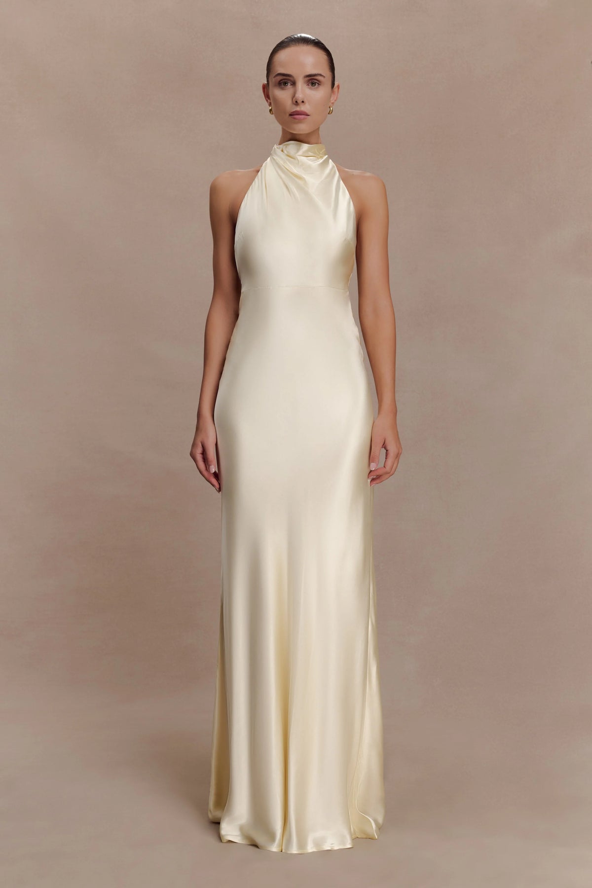 Esther Iridescent Satin Cowl Maxi Dress Lemon Sorbet