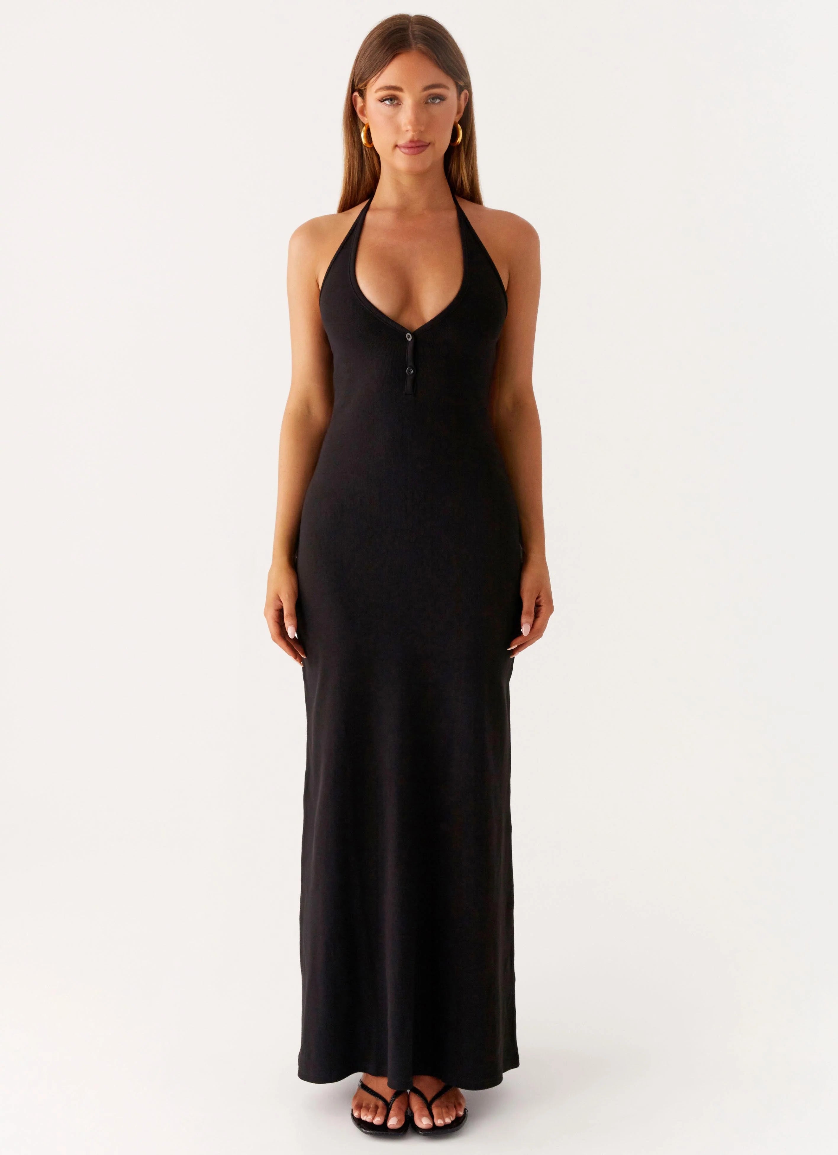 Yaselle Button Front Maxi Dress Black