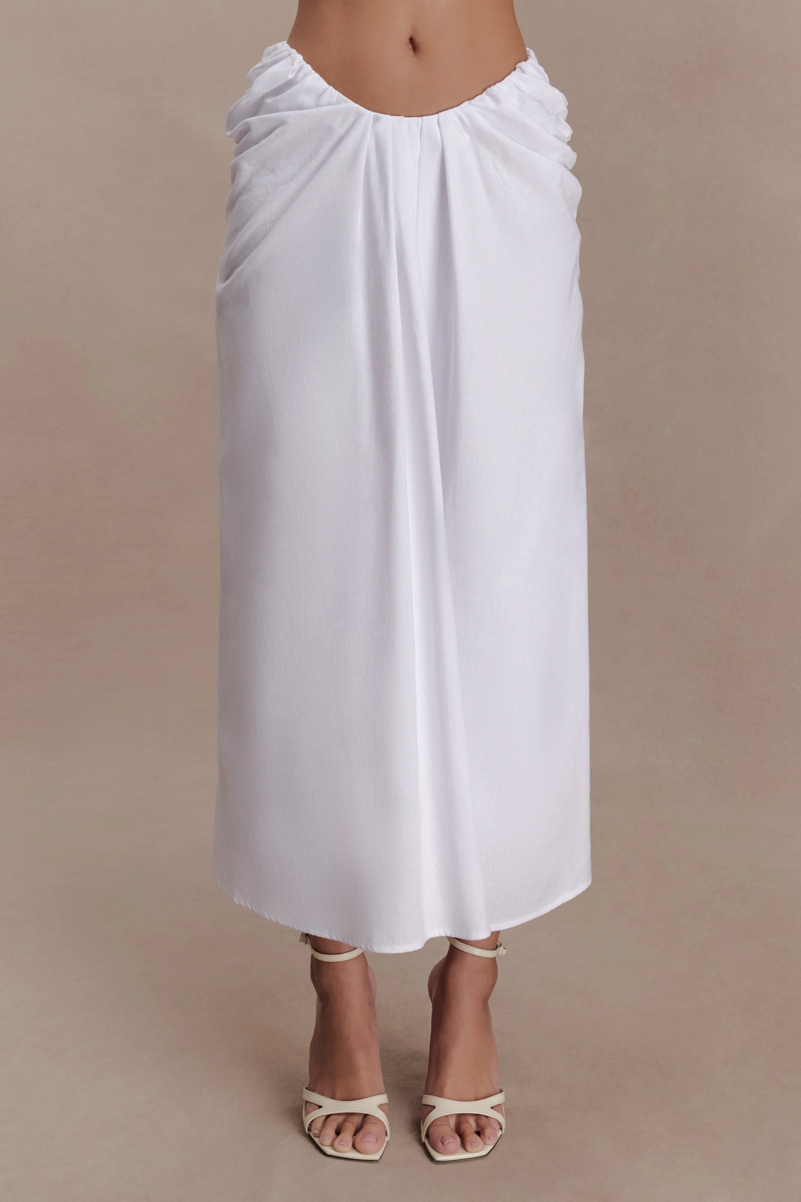 Talia Draped Linen Midi Skirt White