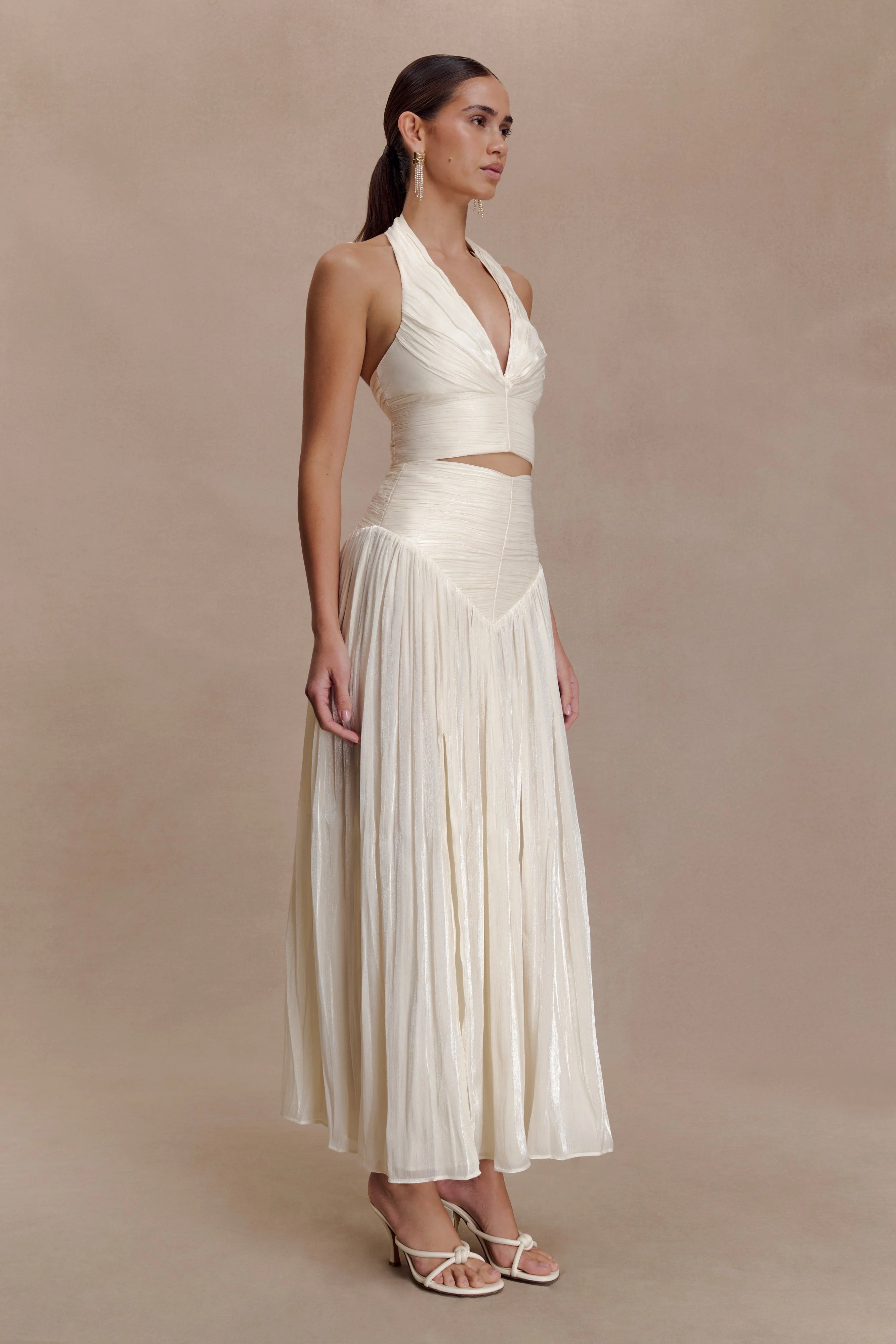Makena Gathered Midi Skirt Opal White