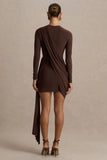 Calista Brown Crew Neck Mini Dress With Sash
