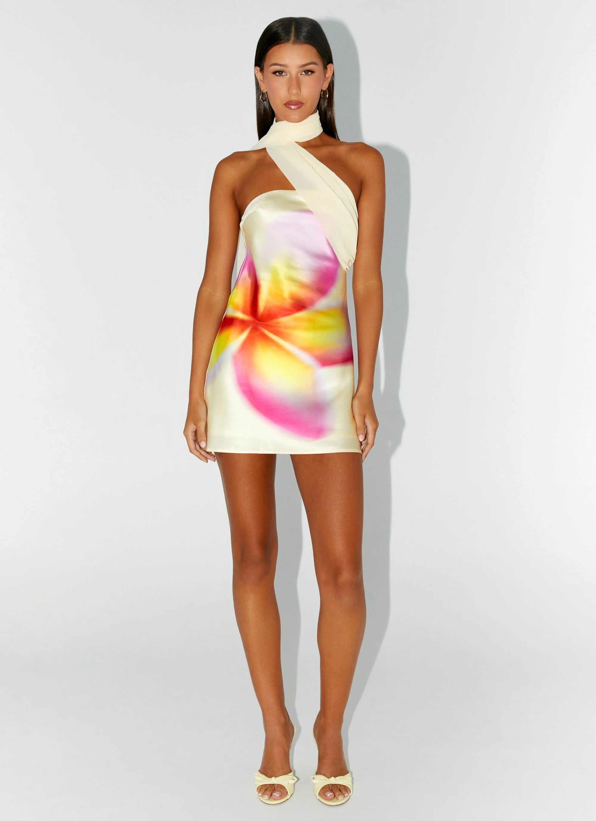 Isa Scarf Satin Mini Dress Frangipani Yellow