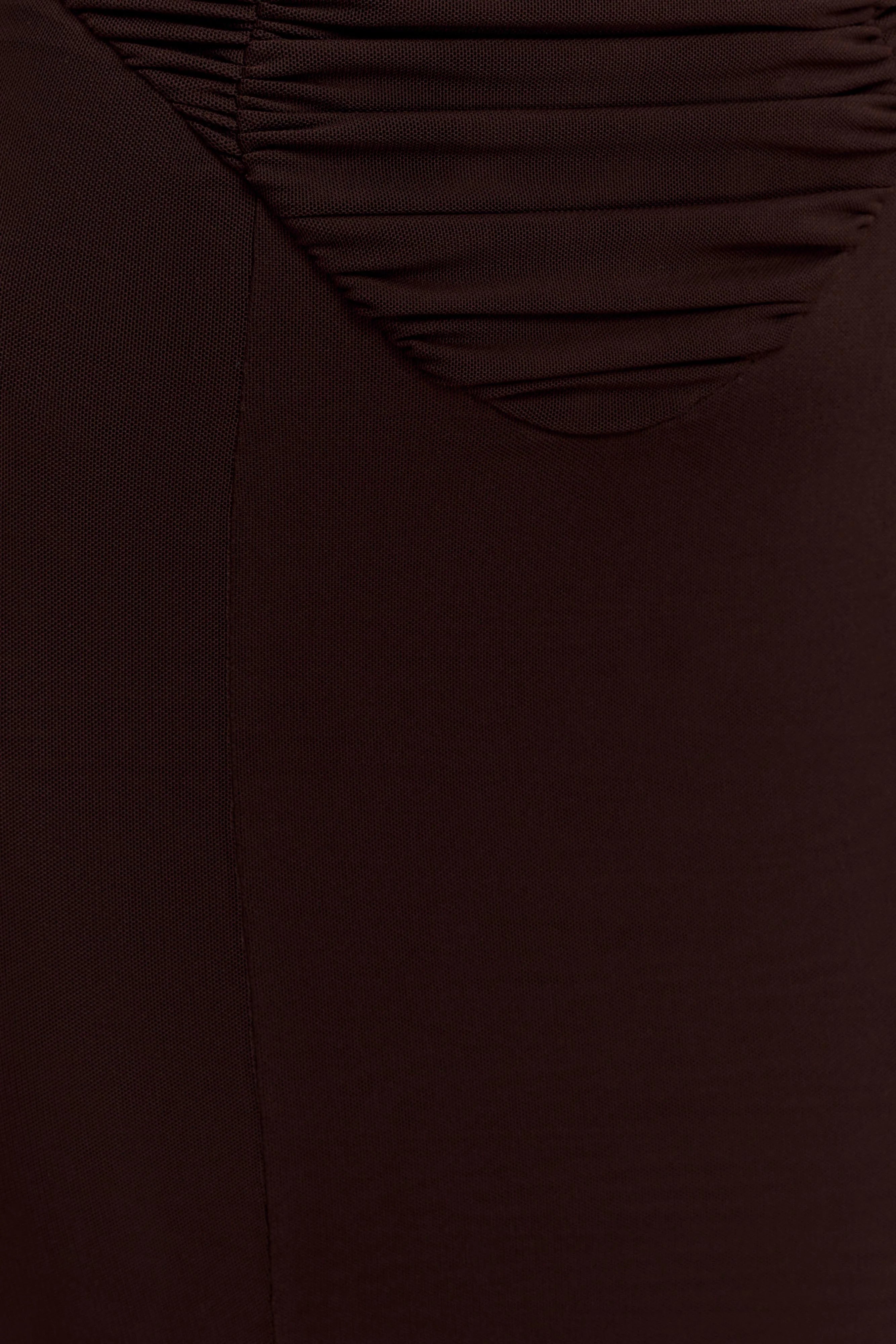 Willa Gathered Mesh Midi Dress Chocolate