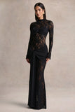 Akira Black Lace Maxi Dress With Sash Detail