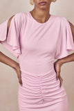 Grandeur Pale Pink High Neck Ruched Maxi Dress