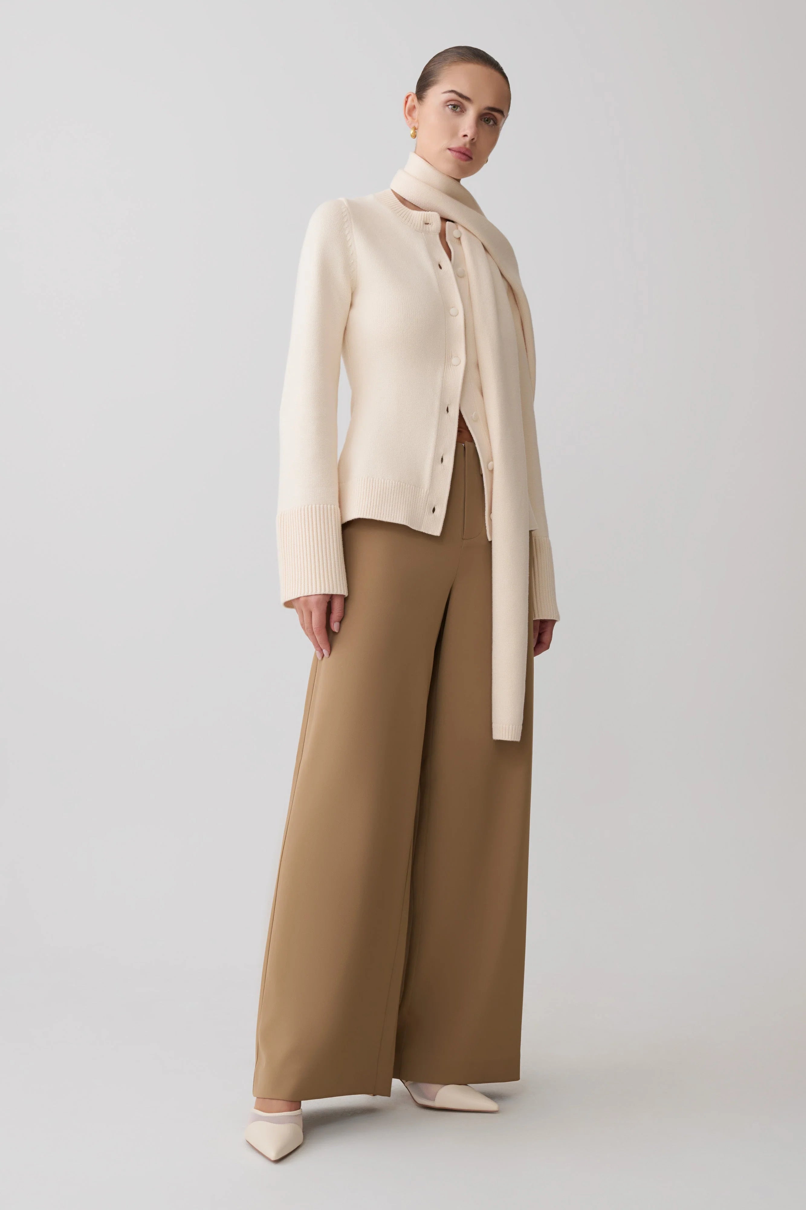 Lara Knit Cardigan With Scarf Ivory