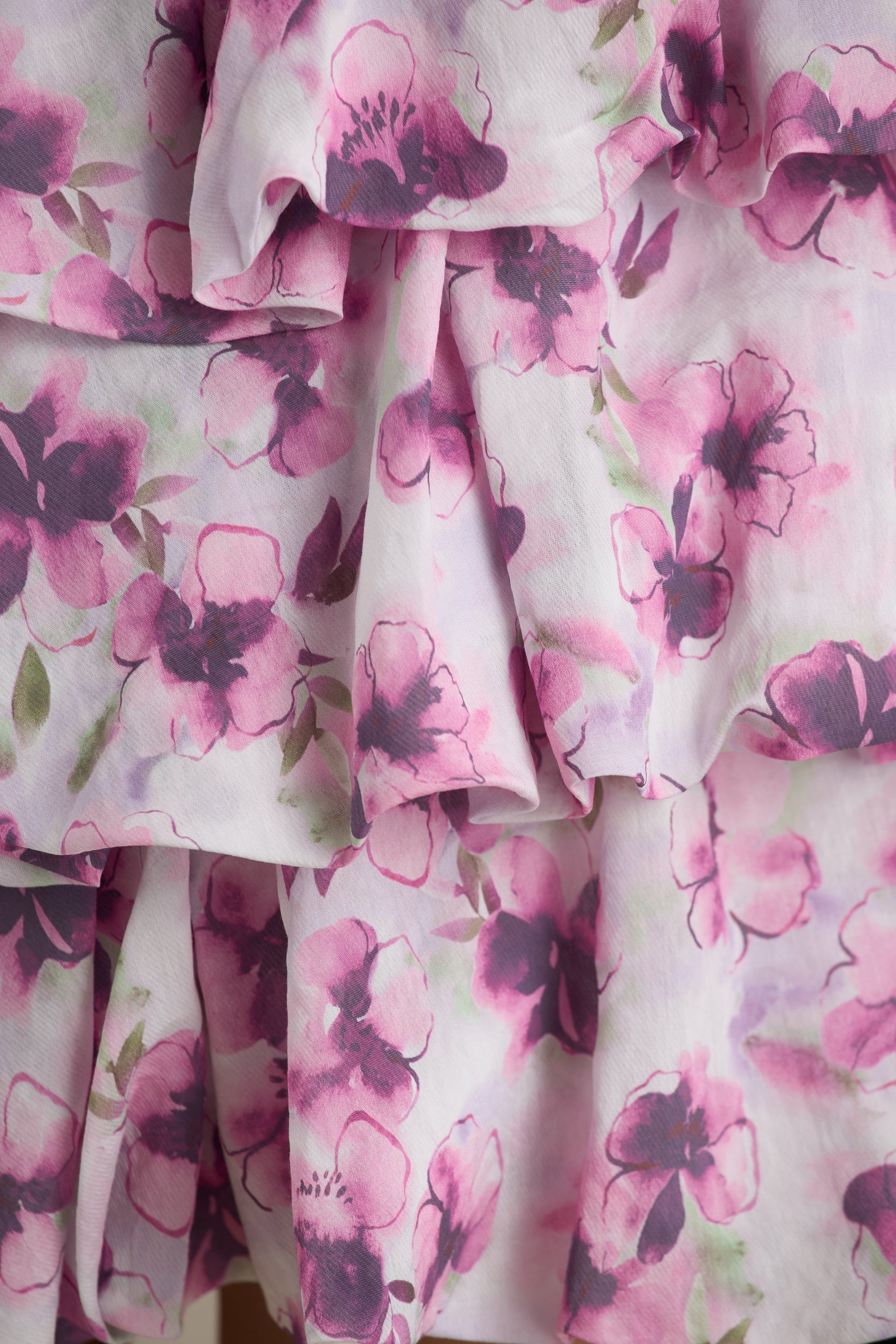 Swirl Cream Floral Print Bandeau Puffball Mini Dress With Ruffle Detail