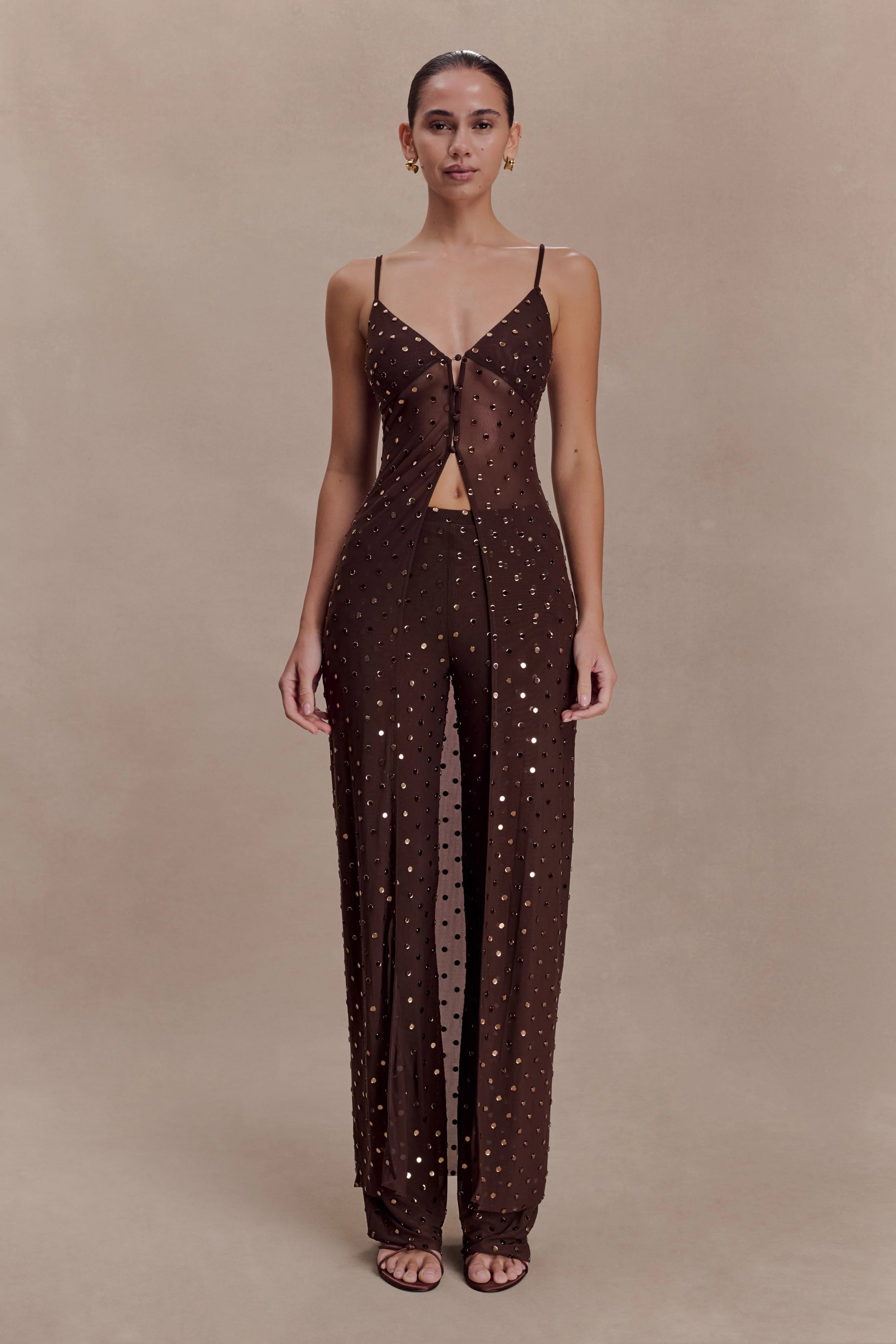 Jackie Longline Diamante Top Chocolate