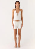 Millo Linen Tie Halter Top Ivory