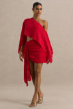 Melania Red Satin Devore Wrap Mini Skirt With Sash Detail